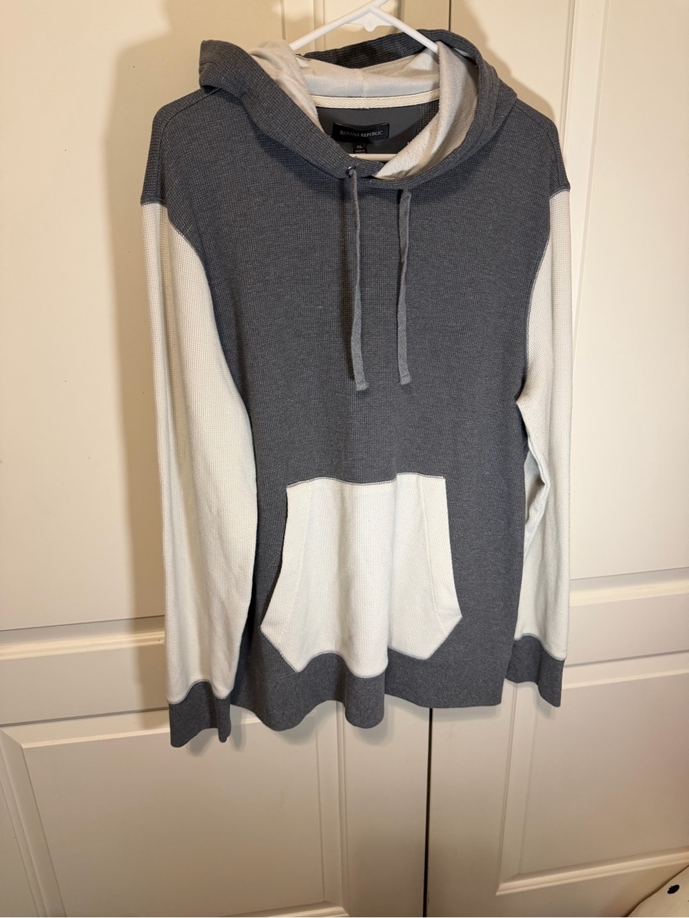 Banana Republic Gray and White Hooded Knit Sweater